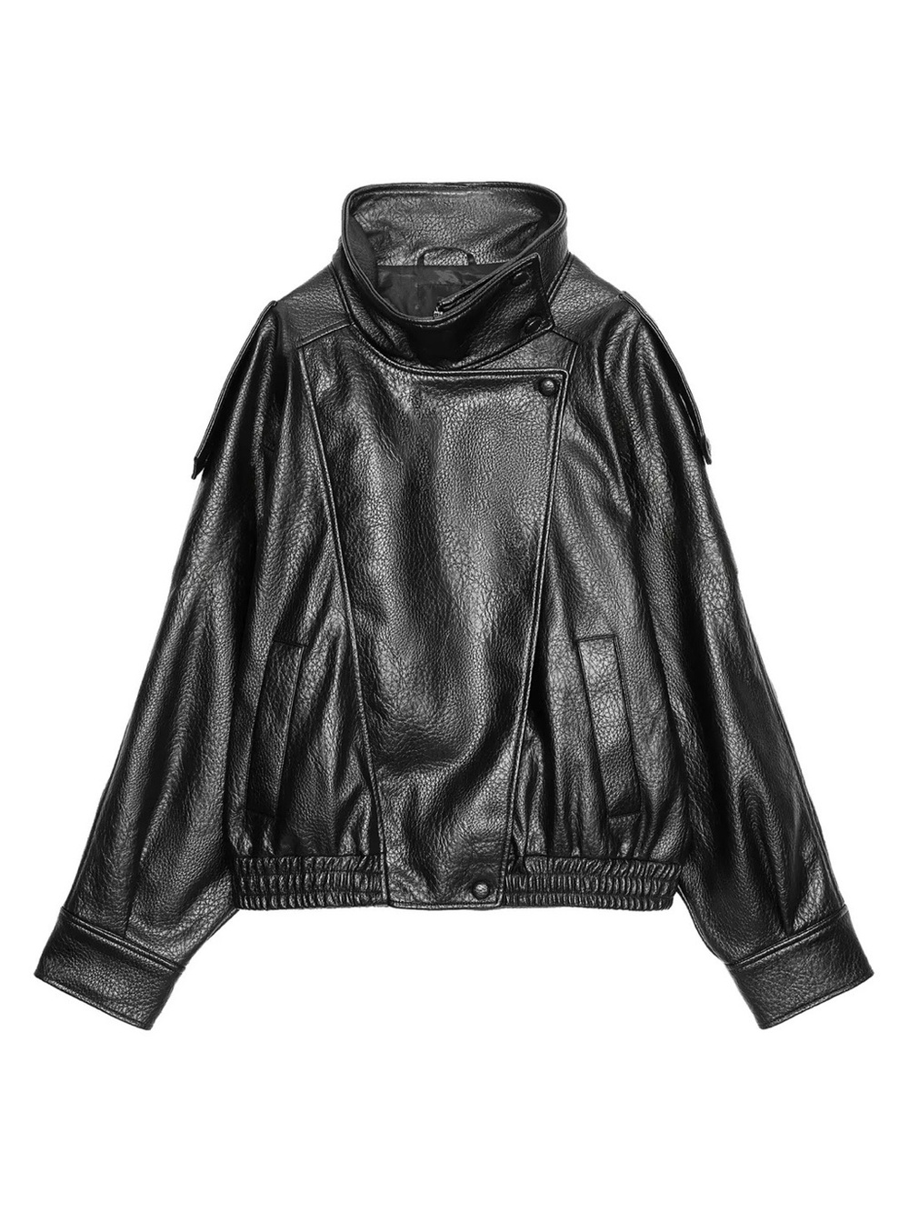 Zara Black Faux Leather High-Neck/funnel neck bomber Jacket